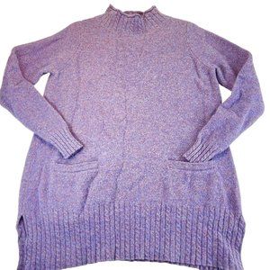 TWO DANES Womens XS Purple Lambswool Long Sleeve Cable Knit Pockets Sweater